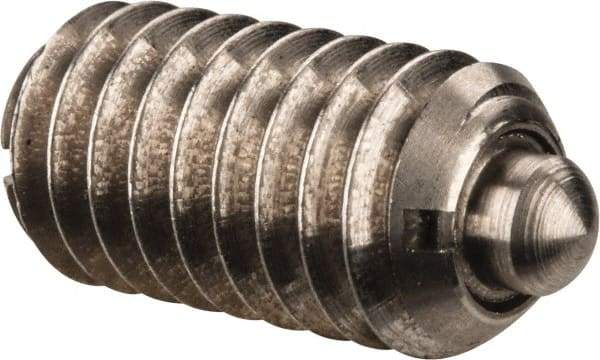 Gibraltar - 5/16-18, 9/16" Thread Length, 1/12" Plunger Projection, Stainless Steel Threaded Spring Plunger - 0.135" Max Plunger Diam, 0.562" Plunger Length, 1.25 Lb Init End Force, 4 Lb Final End Force - Americas Industrial Supply