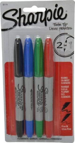 Sharpie - Black, Red, Blue, Green Wet Surface Pen - Twin Tip, AP Nontoxic Ink Fine/Ultra Fine Tip, AP Nontoxic Ink - Americas Industrial Supply