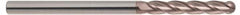 SGS - 5/16" Diam, 1-5/8" LOC, 4 Flute Solid Carbide Ball End Mill - TiCN Finish, Single End, 4" OAL, 5/16" Shank Diam, Spiral Flute - Americas Industrial Supply