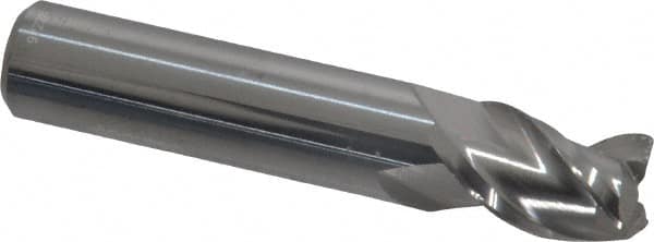 Accupro - 3/8", 3 Flute, Single End, Solid Carbide, 0.015" Corner Radius End Mill - 2" OAL, 40° Helix, Right Hand Flute, 5/8" LOC, Right Hand Cut - Americas Industrial Supply