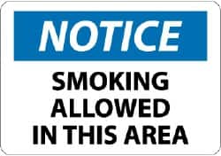 NMC - "Notice - Smoking Allowed in This Area", 10" Long x 14" Wide, Rigid Plastic Safety Sign - Rectangle, 0.05" Thick, Use for Security & Admittance - Americas Industrial Supply