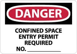 NMC - "Danger - Confined Space - Entry Permit Required No.________", 10" Long x 14" Wide, Rigid Plastic Safety Sign - Rectangle, 0.05" Thick, Use for Accident Prevention - Americas Industrial Supply