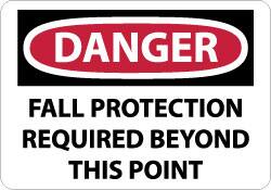 NMC - "Danger - Fall Protection Required Beyond This Point", 10" Long x 14" Wide, Rigid Plastic Safety Sign - Rectangle, 0.05" Thick, Use for Accident Prevention - Americas Industrial Supply