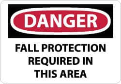 NMC - "Danger - Fall Protection Required in This Area", 10" Long x 14" Wide, Rigid Plastic Safety Sign - Rectangle, 0.05" Thick, Use for Accident Prevention - Americas Industrial Supply