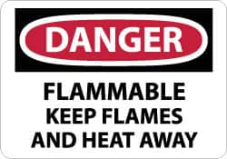 NMC - "Danger - Flammable - Keep Flames and Heat Away", 10" Long x 14" Wide, Rigid Plastic Safety Sign - Rectangle, 0.05" Thick, Use for Hazardous Materials - Americas Industrial Supply