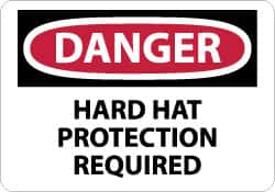 NMC - "Danger - Hard Hat Protection Required", 10" Long x 14" Wide, Rigid Plastic Safety Sign - Rectangle, 0.05" Thick, Use for Accident Prevention - Americas Industrial Supply