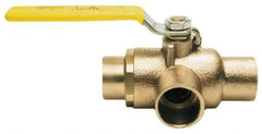 Apollo - 3/4" Pipe, Standard Port, Bronze Standard Ball Valve - Three Way, Soldered x Soldered Ends, Lever Handle, 400 WOG - Americas Industrial Supply