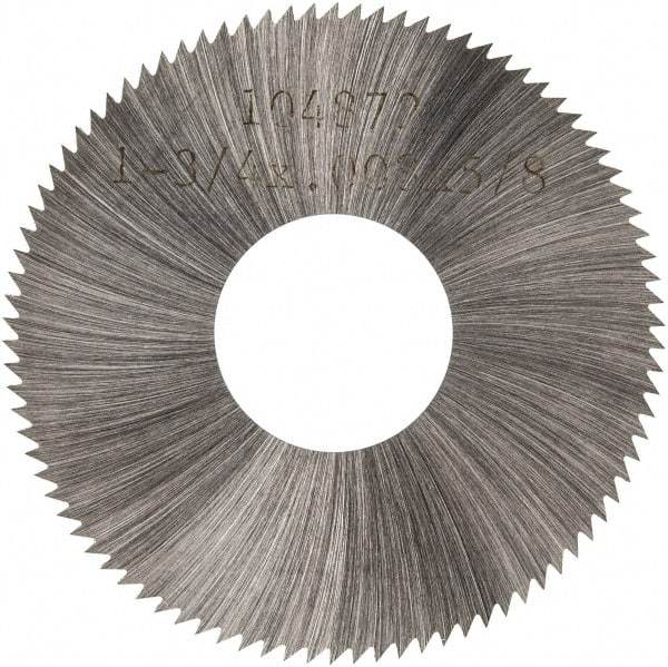 Made in USA - 1-3/4" Diam x 0.008" Blade Thickness x 5/8" Arbor Hole Diam, 90 Tooth Slitting and Slotting Saw - Arbor Connection, Right Hand, Uncoated, High Speed Steel, Concave Ground, Contains Keyway - Americas Industrial Supply