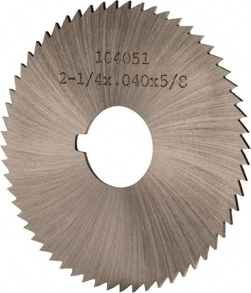 Made in USA - 2-1/4" Diam x 0.04" Blade Thickness x 5/8" Arbor Hole Diam, 60 Tooth Slitting and Slotting Saw - Arbor Connection, Right Hand, Uncoated, High Speed Steel, Concave Ground, Contains Keyway - Americas Industrial Supply