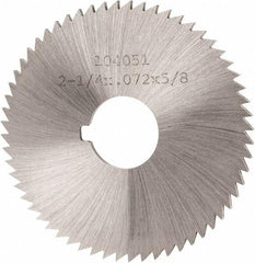 Made in USA - 2-1/4" Diam x 0.072" Blade Thickness x 5/8" Arbor Hole Diam, 60 Tooth Slitting and Slotting Saw - Arbor Connection, Right Hand, Uncoated, High Speed Steel, Concave Ground, Contains Keyway - Americas Industrial Supply