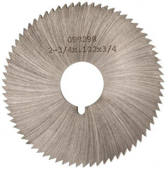 Made in USA - 2-3/4" Diam x 0.102" Blade Thickness x 3/4" Arbor Hole Diam, 72 Tooth Slitting and Slotting Saw - Arbor Connection, Right Hand, Uncoated, High Speed Steel, Concave Ground, Contains Keyway - Americas Industrial Supply