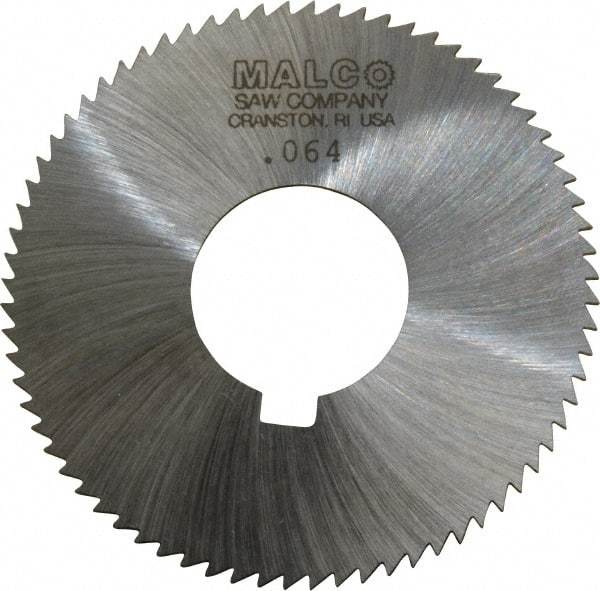 Made in USA - 2-3/4" Diam x 0.064" Blade Thickness x 1" Arbor Hole Diam, 72 Tooth Slitting and Slotting Saw - Arbor Connection, Right Hand, Uncoated, High Speed Steel, Concave Ground, Contains Keyway - Americas Industrial Supply