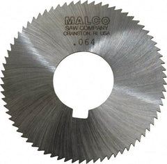 Made in USA - 2-3/4" Diam x 0.064" Blade Thickness x 1" Arbor Hole Diam, 72 Tooth Slitting and Slotting Saw - Arbor Connection, Right Hand, Uncoated, High Speed Steel, Concave Ground, Contains Keyway - Americas Industrial Supply