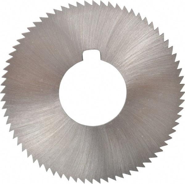 Made in USA - 2-3/4" Diam x 0.072" Blade Thickness x 1" Arbor Hole Diam, 72 Tooth Slitting and Slotting Saw - Arbor Connection, Right Hand, Uncoated, High Speed Steel, Concave Ground, Contains Keyway - Americas Industrial Supply