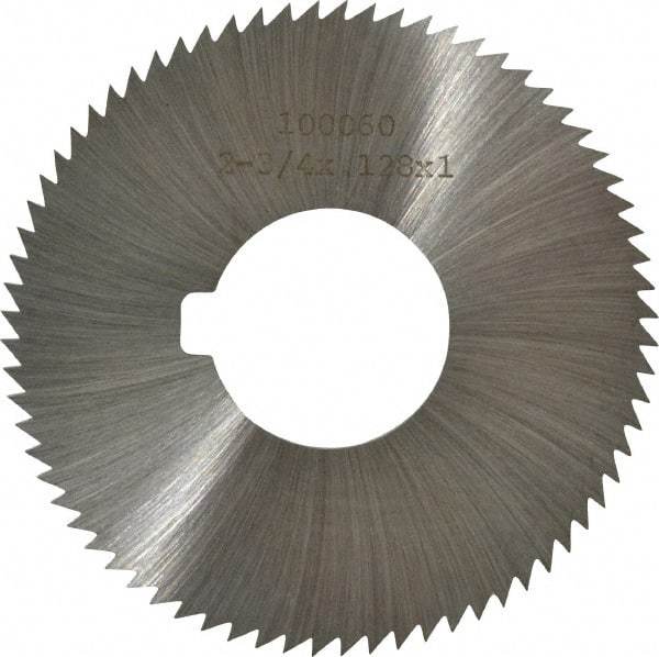 Made in USA - 2-3/4" Diam x 0.128" Blade Thickness x 1" Arbor Hole Diam, 72 Tooth Slitting and Slotting Saw - Arbor Connection, Right Hand, Uncoated, High Speed Steel, Concave Ground, Contains Keyway - Americas Industrial Supply