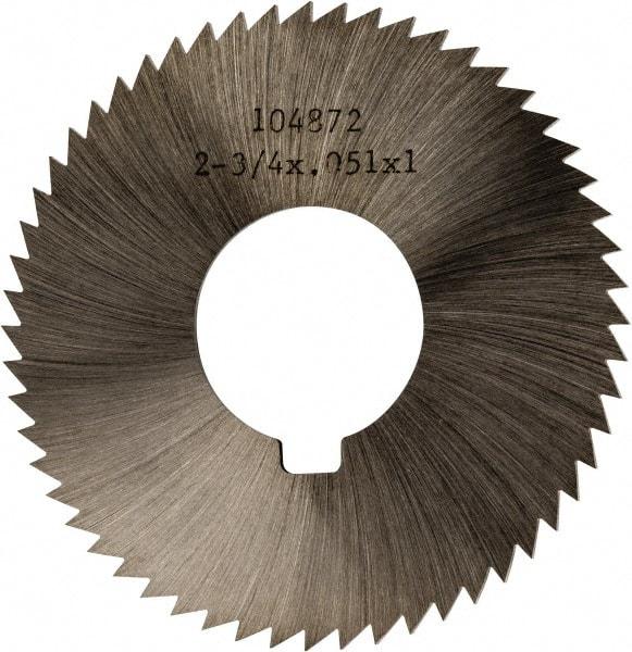 Made in USA - 2-3/4" Diam x 0.051" Blade Thickness x 1" Arbor Hole Diam, 56 Tooth Slitting and Slotting Saw - Arbor Connection, Right Hand, Uncoated, High Speed Steel, Concave Ground, Contains Keyway - Americas Industrial Supply