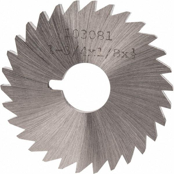 Made in USA - 1-3/4" Diam x 1/8" Blade Thickness x 1/2" Arbor Hole Diam, 30 Tooth Slitting and Slotting Saw - Arbor Connection, Right Hand, Uncoated, High Speed Steel, Concave Ground, Contains Keyway - Americas Industrial Supply