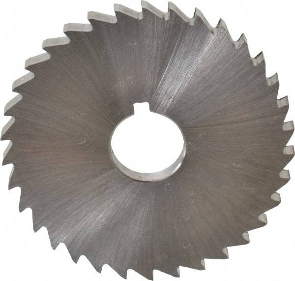 Made in USA - 2" Diam x 5/32" Blade Thickness x 1/2" Arbor Hole Diam, 34 Tooth Slitting and Slotting Saw - Arbor Connection, Right Hand, Uncoated, High Speed Steel, Concave Ground, Contains Keyway - Americas Industrial Supply