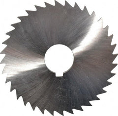 Made in USA - 4" Diam x 1/8" Blade Thickness x 1" Arbor Hole Diam, 36 Tooth Slitting and Slotting Saw - Arbor Connection, Right Hand, Uncoated, High Speed Steel, Concave Ground, Contains Keyway - Americas Industrial Supply