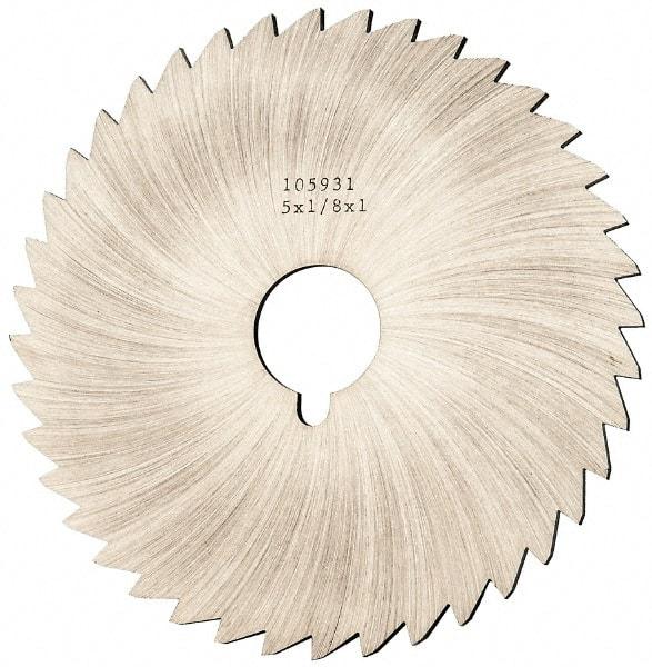 Made in USA - 5" Diam x 1/8" Blade Thickness x 1" Arbor Hole Diam, 40 Tooth Slitting and Slotting Saw - Arbor Connection, Right Hand, Uncoated, High Speed Steel, Concave Ground, Contains Keyway - Americas Industrial Supply