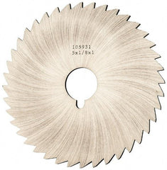 Made in USA - 5" Diam x 1/8" Blade Thickness x 1" Arbor Hole Diam, 40 Tooth Slitting and Slotting Saw - Arbor Connection, Right Hand, Uncoated, High Speed Steel, Concave Ground, Contains Keyway - Americas Industrial Supply