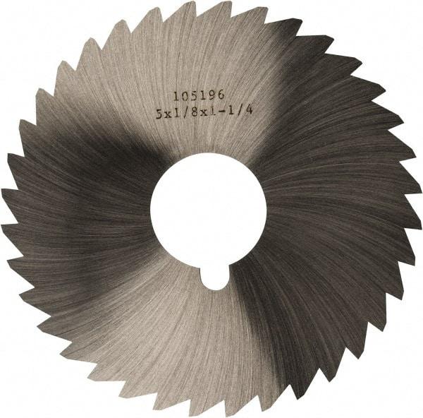 Made in USA - 5" Diam x 1/8" Blade Thickness x 1-1/4" Arbor Hole Diam, 40 Tooth Slitting and Slotting Saw - Arbor Connection, Right Hand, Uncoated, High Speed Steel, Concave Ground, Contains Keyway - Americas Industrial Supply