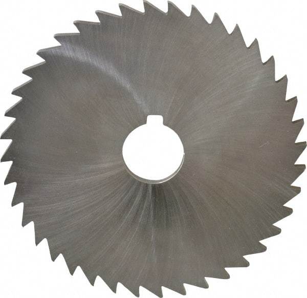 Made in USA - 5" Diam x 3/16" Blade Thickness x 1" Arbor Hole Diam, 36 Tooth Slitting and Slotting Saw - Arbor Connection, Right Hand, Uncoated, High Speed Steel, Concave Ground, Contains Keyway - Americas Industrial Supply