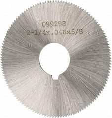 Made in USA - 2-1/4" Diam x 0.04" Blade Thickness x 5/8" Arbor Hole Diam, 132 Tooth Slitting and Slotting Saw - Arbor Connection, Right Hand, Uncoated, High Speed Steel, Concave Ground, Contains Keyway - Americas Industrial Supply