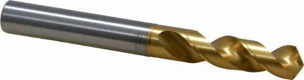 OSG - 9.75106mm 120° Spiral Flute Vanadium High Speed Steel Screw Machine Drill Bit - TiN Finish, Right Hand Cut, 43mm Flute Length, 93mm OAL, Faceted Point, Straight Shank - Americas Industrial Supply