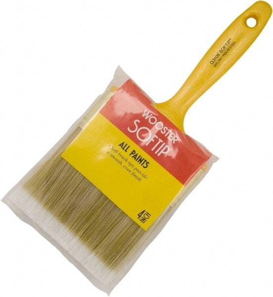 Wooster Brush - 4" Flat Synthetic General Purpose Paint Brush - 3-3/16" Bristle Length, 5-5/8" Plastic Fluted Handle - Americas Industrial Supply