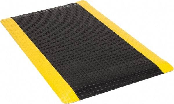 Wearwell - 5' Long x 3' Wide, Dry Environment, Anti-Fatigue Matting - Black with Yellow Borders, Vinyl with Urethane Sponge Base, Beveled on 4 Sides - Americas Industrial Supply