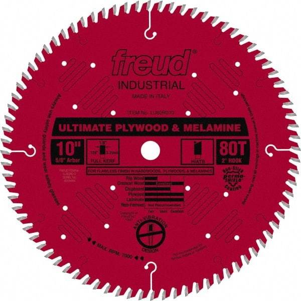 Freud - 10" Diam, 5/8" Arbor Hole Diam, 80 Tooth Wet & Dry Cut Saw Blade - Carbide-Tipped, Standard Round Arbor - Americas Industrial Supply