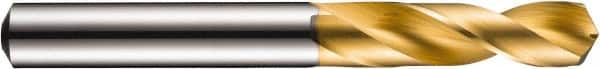 DORMER - 7/16" 130° Spiral Flute Solid Carbide Screw Machine Drill Bit - TiN Finish, Right Hand Cut, 47mm Flute Length, 95mm OAL, CDX Point, Straight Shank - Americas Industrial Supply