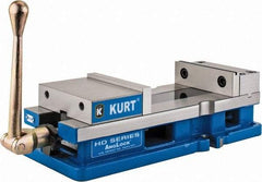 Kurt - 6" Jaw Width, 9-1/16" Jaw Opening Capacity, Horizontal Stationary Machine Vise - Manual Operation, 5,250 Lb Capacity, 1 Station, 18.32" Long x 4.86" High x 1-31/64" Deep, 1.735" Jaw Height, 5,250 Lb Max Clamp Force - Americas Industrial Supply