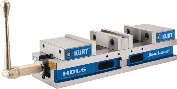Kurt - 6" Jaw Width, 4" Jaw Opening Capacity, Horizontal Stationary Machine Vise - Manual Operation, 7,460 Lb Capacity, 1 Station, 22.45" Long x 4.853" High x 1-47/64" Deep, 44.07mm Jaw Height - Americas Industrial Supply