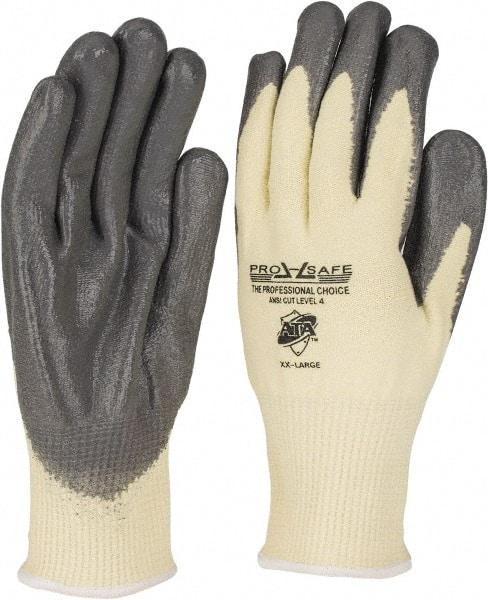 PRO-SAFE - Size 2XL (11), ANSI Cut Lvl 4, Puncture Lvl 2, Abrasion Lvl 3, Polyurethane Coated ATA Cut & Puncture Resistant Gloves - 10" Long, Palm & Fingertips Coated, ATA Lining, Knit Wrist, Yellow/Gray, Paired - Americas Industrial Supply