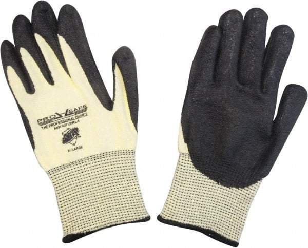 PRO-SAFE - Size XL (10), ANSI Cut Lvl 4, Puncture Lvl 2, Abrasion Lvl 4, Nitrile Coated ATA Cut & Puncture Resistant Gloves - 9.75" Long, Palm & Fingertips Coated, ATA Lining, Knit Wrist, Yellow/Black, Paired - Americas Industrial Supply