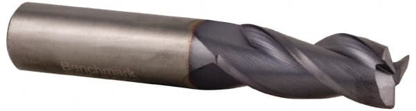 Accupro - 1/4", 3 Flute, Single End, Solid Carbide, 0.02" Corner Radius End Mill - 2" OAL, 35° Helix, Right Hand Flute, 3/8" LOC, Right Hand Cut - Americas Industrial Supply