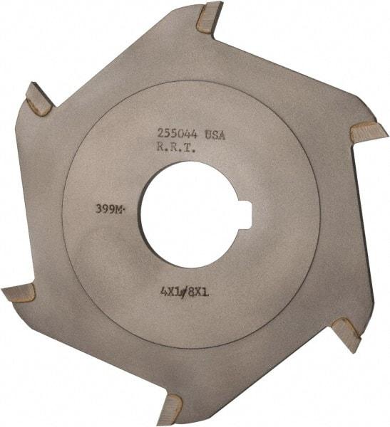 Made in USA - 4" Diam x 1/8" Blade Thickness x 1" Arbor Hole Diam, 6 Tooth Slitting and Slotting Saw - Arbor Connection, Right Hand, Uncoated, Carbide-Tipped, Contains Keyway - Americas Industrial Supply