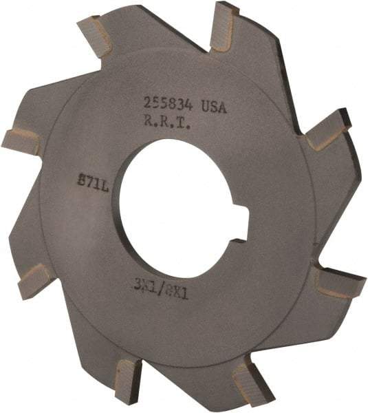 Made in USA - 3" Diam x 1/8" Blade Thickness x 1" Arbor Hole Diam, 8 Tooth Slitting and Slotting Saw - Arbor Connection, Right Hand, Uncoated, Carbide-Tipped, Contains Keyway - Americas Industrial Supply