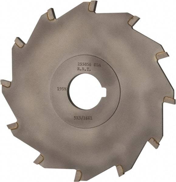 Made in USA - 5" Diam x 3/16" Blade Thickness x 1" Arbor Hole Diam, 12 Tooth Slitting and Slotting Saw - Arbor Connection, Right Hand, Uncoated, Carbide-Tipped, Contains Keyway - Americas Industrial Supply