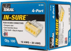 Ideal - 4 Port, 18 to 12 AWG Compatible, Push-In Wire Connector - 0.78" OAL x 0.82" OAW x 0.38" OAH, Yellow - Americas Industrial Supply