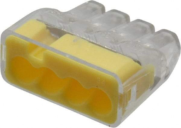 Ideal - 4 Port, 18 to 12 AWG Compatible, Push-In Wire Connector - 0.78" OAL x 0.82" OAW x 0.38" OAH, Yellow - Americas Industrial Supply