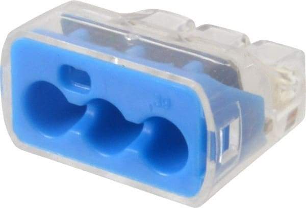 Ideal - 3 Port, 14 to 10 AWG Compatible, Push-In Wire Connector - 0.78" OAL x 0.086" OAW x 0.45" OAH, Blue - Americas Industrial Supply