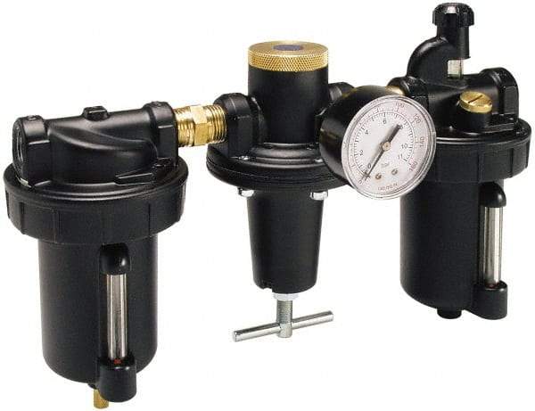 Parker - 1-1/2" NPT Port Heavy Duty 3 Piece Filter-Regulator-Lubricator FRL Unit - Metal Bowl, 450 SCFM, 250 Max psi, 14.13" High, Automatic Drain - Americas Industrial Supply