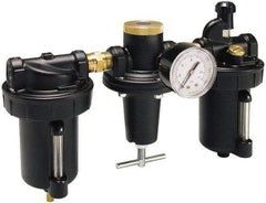 Parker - 1" NPT Port Heavy Duty 3 Piece Filter-Regulator-Lubricator FRL Unit - Metal Bowl, 240 SCFM, 250 Max psi, 13" High, Automatic Drain - Americas Industrial Supply