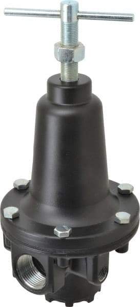 Parker - 1 NPT Port, 500 CFM, Zinc Heavy-Duty T-Handle Regulator - 2 to 125 psi Range, 300 Max psi Supply Pressure, 1/4" Gauge Port Thread, 4.38" Wide x 10" High - Americas Industrial Supply