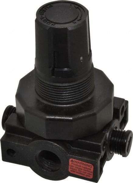 Parker - 1/4 NPT Port, Plastic Miniature Regulator - 0 to 25 psi Range, 150 Max psi Supply Pressure, 1/4" Gauge Port Thread, 2.06" Wide x 3.43" High - Americas Industrial Supply