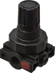 Parker - 1/4 NPT Port, Plastic Miniature Regulator - 0 to 60 psi Range, 150 Max psi Supply Pressure, 1/4" Gauge Port Thread, 2.06" Wide x 3.43" High - Americas Industrial Supply