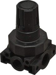 Parker - 3/8 NPT Port, Plastic Miniature Regulator - 0 to 60 psi Range, 150 Max psi Supply Pressure, 1/4" Gauge Port Thread, 2.06" Wide x 3.43" High - Americas Industrial Supply